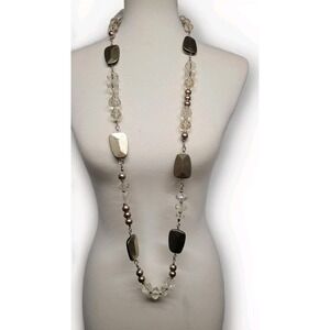 Vintage Chico's Long Silver Tone Faux Pearl Faux Crystal Necklace